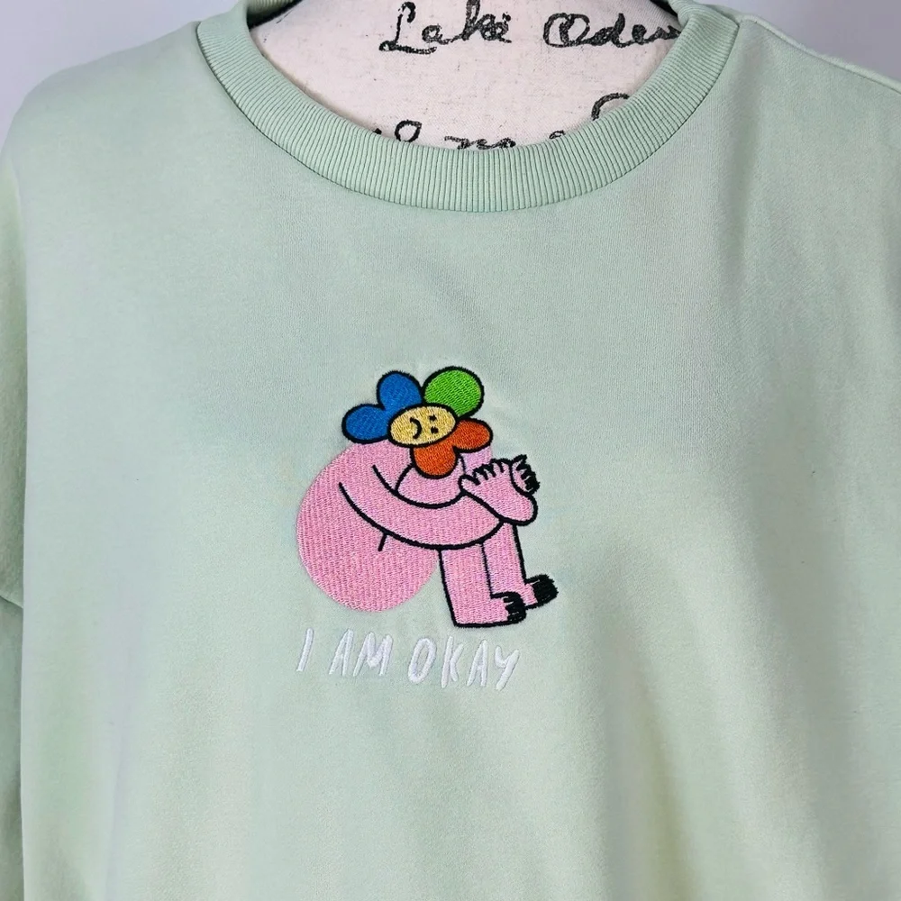 Kina and Tam I’m Okay Mint Sweatshirt Size XXXL Long Sleeve Organic Cotton Emo - Picture 2 of 7